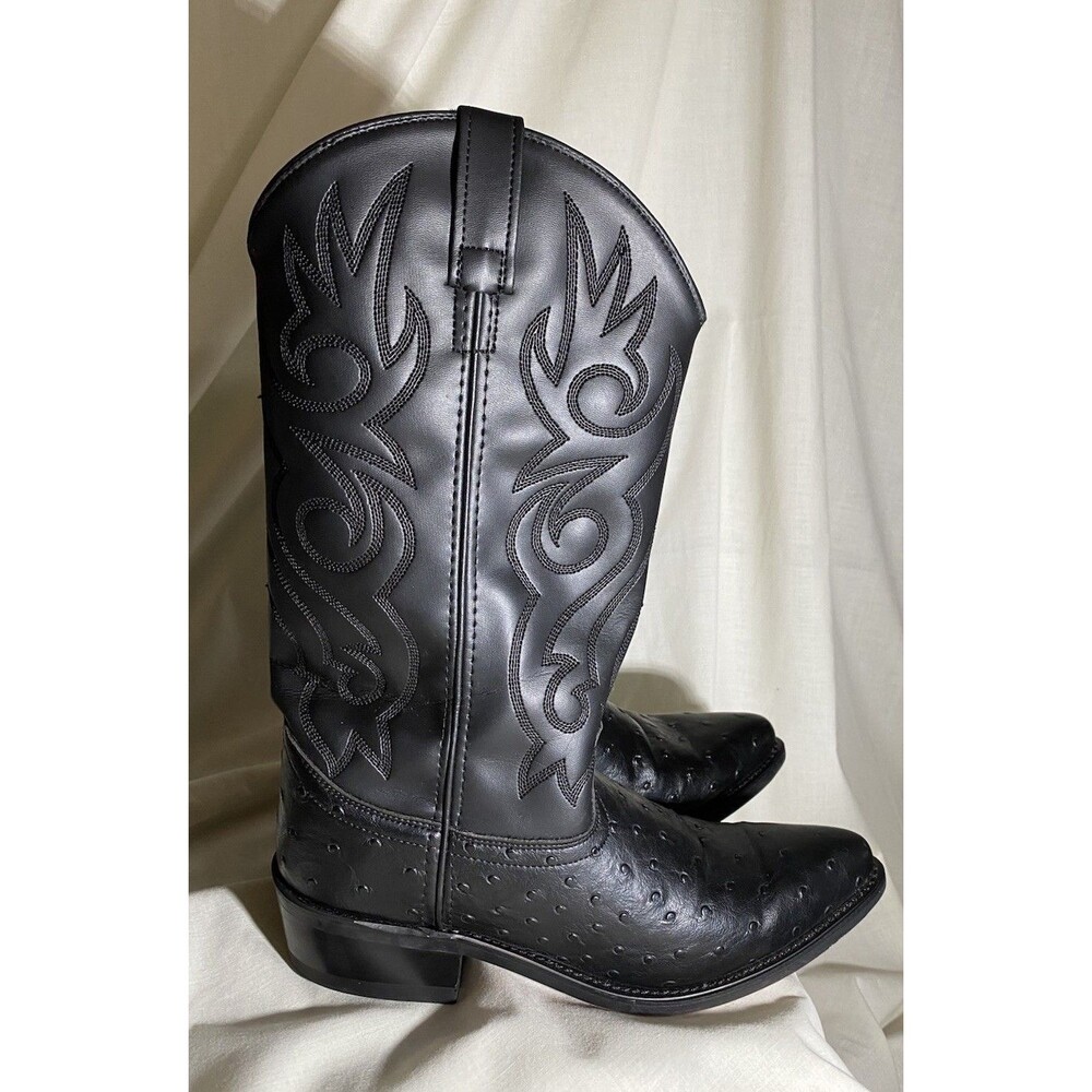 Men's Black Ostrich Print Western Cowboy Boots - Size 8.0 D - VCM9010
